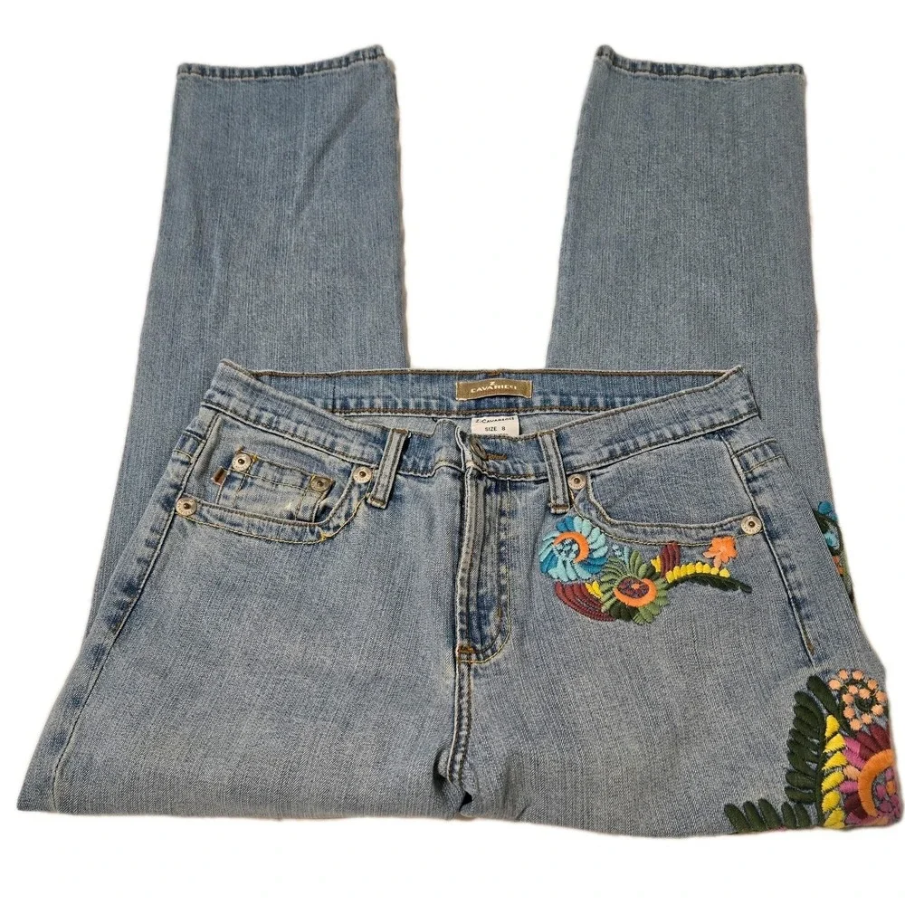 VTG Y2K Z Cavaricci Woman's Sz 8 Light Wash Elaborate Embroidered Jeans - Picture 1 of 11